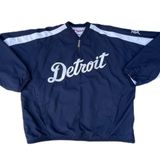 Majestic Vintage MLB Detroit Tigers Baseball Navy Blue White 1/4 Zip Up Nylon Jacket Photo 0