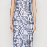 Monki Maxi Dress  S Tie Dye Tight 90s MIDI Disco Tight Party Abstract sheer rave Photo 0