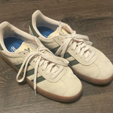Adidas Women’s  Gazelle Ivory Sneakers with Dark Green Stripes, Size 7 Photo 0