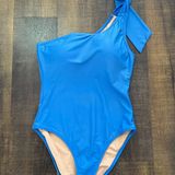 J.Crew  Blue Bow One-Shoulder One Piece Swimsuit Size 12 Photo 0
