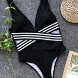 Lucid Mode Cross-front Striped Monokini/One Piece Swimsuit - Large Photo 0