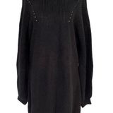 Bobi New Balloon Sleeve Cut Out Sweater Dress Mock Neck Knit Black Photo 0