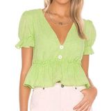 Line and Dot Revolve Green Ruffle eyelet Sleeve Top neon green Photo 0