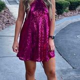 Lucy in the Sky Pink Sequin Halter Dress Photo 0