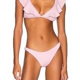 Eberjay eberjey Pique Graziela Pink Bikini Ruffle High Cut Cheeky Small Textured Ribbed Photo 0