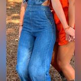 DO+BE Women’s Blue Denim Ruffle Jumpsuit Open Back Photo 0