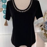 Jaclyn Smith Black Embelished Neckline Short Sleeve Top Photo 0