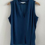 Rose + Olive  Blue Based with Green Polka Dot V Neck Top Office Work Business L Photo 0