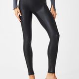 Spanx Black Shiny Faux Leather Leggings Compression Going Out Evening Photo 0