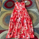 INDIKAH NWT  Seona Maxi Dress Orange Watercolor Print Spaghetti Straps Size Small Photo 0