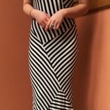 Monteau Black And White Striped Maxi Dress Photo 0