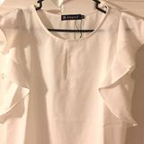 Allegra K White Ruffled Sleeve Chiffon Shirt  Photo 0