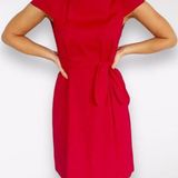 Theory Analba Red Knee Length Dress Cap Sleeve Belted Small ❗️FLAWED❗️ Photo 0