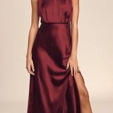 Lulus Classic Elegance Wine Satin Maxi Dress Photo 0