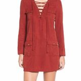Pam & Gela Lace up Front Long sleeve Utility Dress Burnt orange XS/P Photo 0