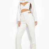 Boohoo NWT Tall High Rise White Cut Out Detail Premium Leather Look Trouser Photo 0
