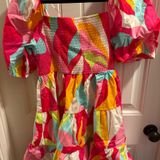 Flying Tomato Retro Neon Puff Sleeve Smocked Top Mini Dress Photo 0