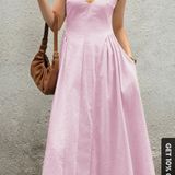 Cotton & Linen Pleated Cutout Dress Pink Photo 0