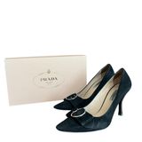 Prada  Womens Vintage Y2K Camoscio Nero Black Suede Point Toe Silver Buckle Heels Photo 0