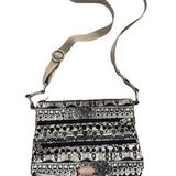 Sakroots  Crossbody Peace Bag Purse Coated Vinyl Black Tan Zip Pockets Photo 0