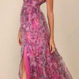 Lulus Magenta Floral Maxi Dress Photo 0