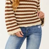 Mango MNG Cream & Brown Stripe Sweater Photo 0
