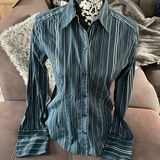 New York And Company Stretch Blue/Green Striped Button Down Shirt Size Medium Photo 0