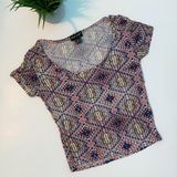 About A Girl Printed Crop Top Pink Blue Photo 0