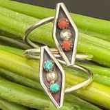 Vintage Handcrafted Sterling Silver Turquoise Coral Southwestern Ring Size 5 3g. Photo 0