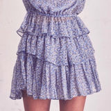 Love Shack Fancy Women’s Blue Floral Ruffle Mini Skirt size Small Photo 0