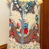 BILA Women’s Boho Tank Top, Ivory/Blue/Red, Large Blue Photo 0