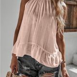 Shinestar Tie back ruffle hem halter top swing pink size XL NWOT No flaws; truly gorgeous top! 23” pit to pit 25” long Pink ruffle hem a line blouse Photo 0