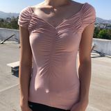 BCBGMAXAZRIA BCBG Ruched Cap Sleeve Dusty Rose Off Shoulder Stretch Shirt USA made Top S Photo 0
