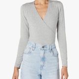 J.Crew MERCANTILE HEATHER GRAY CROSSOVER FAUX WRAP BODYSUIT M Photo 0
