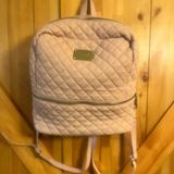 Bebe Danielle Quilted Blush Backpack Square Gold Zippers Purse. Photo 0