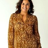 Calvin Klein Women's Geometric-Print Blouse Brown Size XL Long Sleeve Photo 0