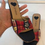 Brighton Vintage Women’s SZ 7 M Kitten Heels KATE Classic Plaid CROC Leathet Sandals Photo 0