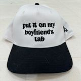 Put It On My Boyfriend’s Tab Trucker Hat White Photo 0