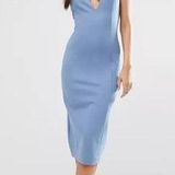 Lavish Lice Lavish Alice Womens Size 4 Dress Midi Blue Metal Ring Plunge Detail Sleeveless Photo 0