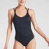 Athleta Navy Snake Keyhole One-Piece Swimsuit Photo 0