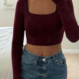 ZARA Long Sleeve Crop Top Burgundy Photo 0