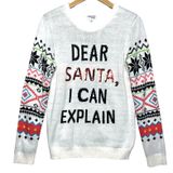 Ugly Christmas Sweater CHRISTMAS SWEATER Women’s Sequin Santa Fairisle Sleeved White Sweater Photo 0
