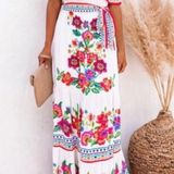 Boutique White Floral Ruffled Off the Shoulder Boho Maxi Dress Photo 0