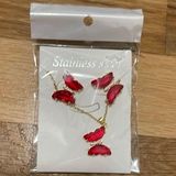 None Red and Gold Necklace with Vibrant Charm Accents Photo 0