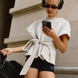 Free People MOVEMENT For The Win Tee LARGE Tie-Front Wrap Top Oatmeal Heather Photo 0