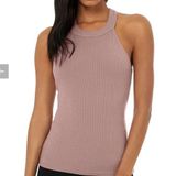 Alo Yoga Insight Ribbed Tank Top Mauve Woodrose Built in Soft Bra Size Small Photo 0