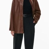 Aritzia Babaton  Brown Leather Jacket Photo 0