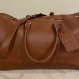 Sole Society Lacie Weekender Vegan Leather Duffle Bag, Camel, EUC Photo 0
