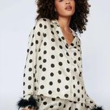 Nasty Gal Polka Dot Feather Trim Pajamas Photo 0