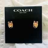 Coach  Rose Quartz Signature C Gold Plated Stud Earrings NEW Photo 0